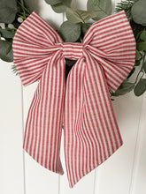 Medium Bow - Red Stripe Linen