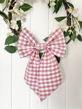 Handmade Medium Bow: Pink Gingham Linen