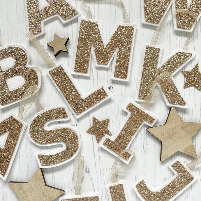 Gold Glitter Letters - Christmas Gift Tags/Tree Decorations