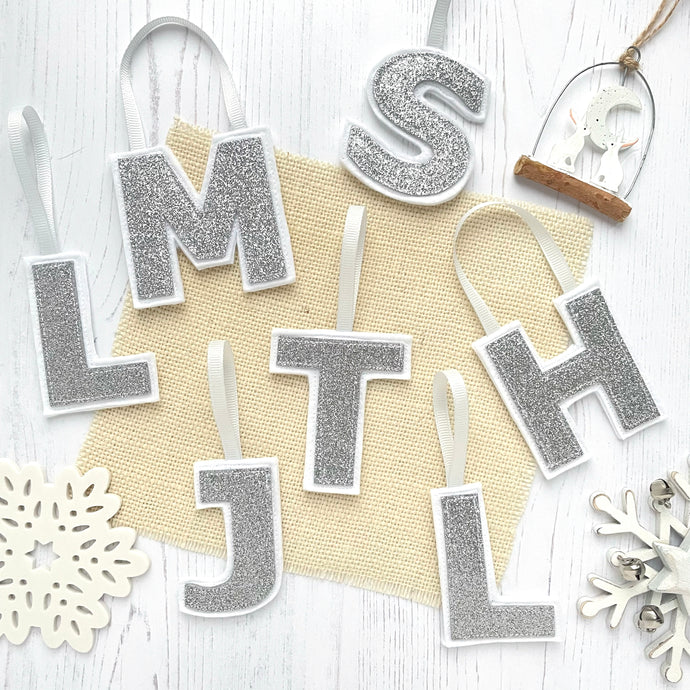 Silver Glitter Letters - Christmas Gift Tags/Tree Decorations