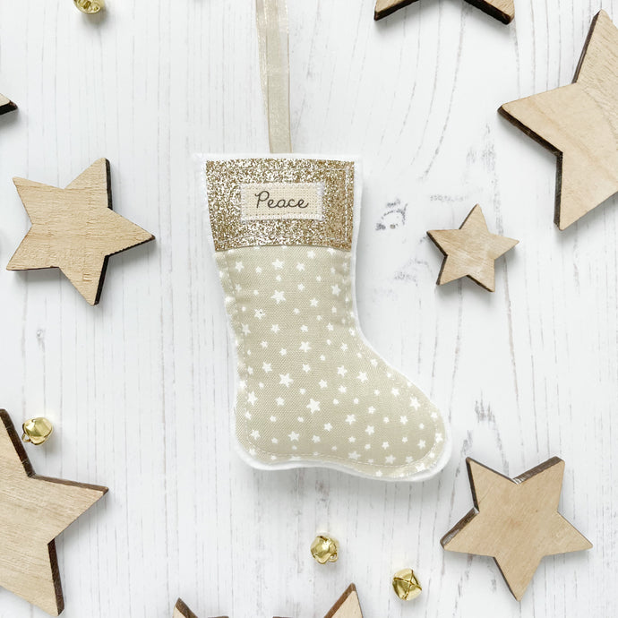 Personalised Christmas Stocking - Beige/Gold