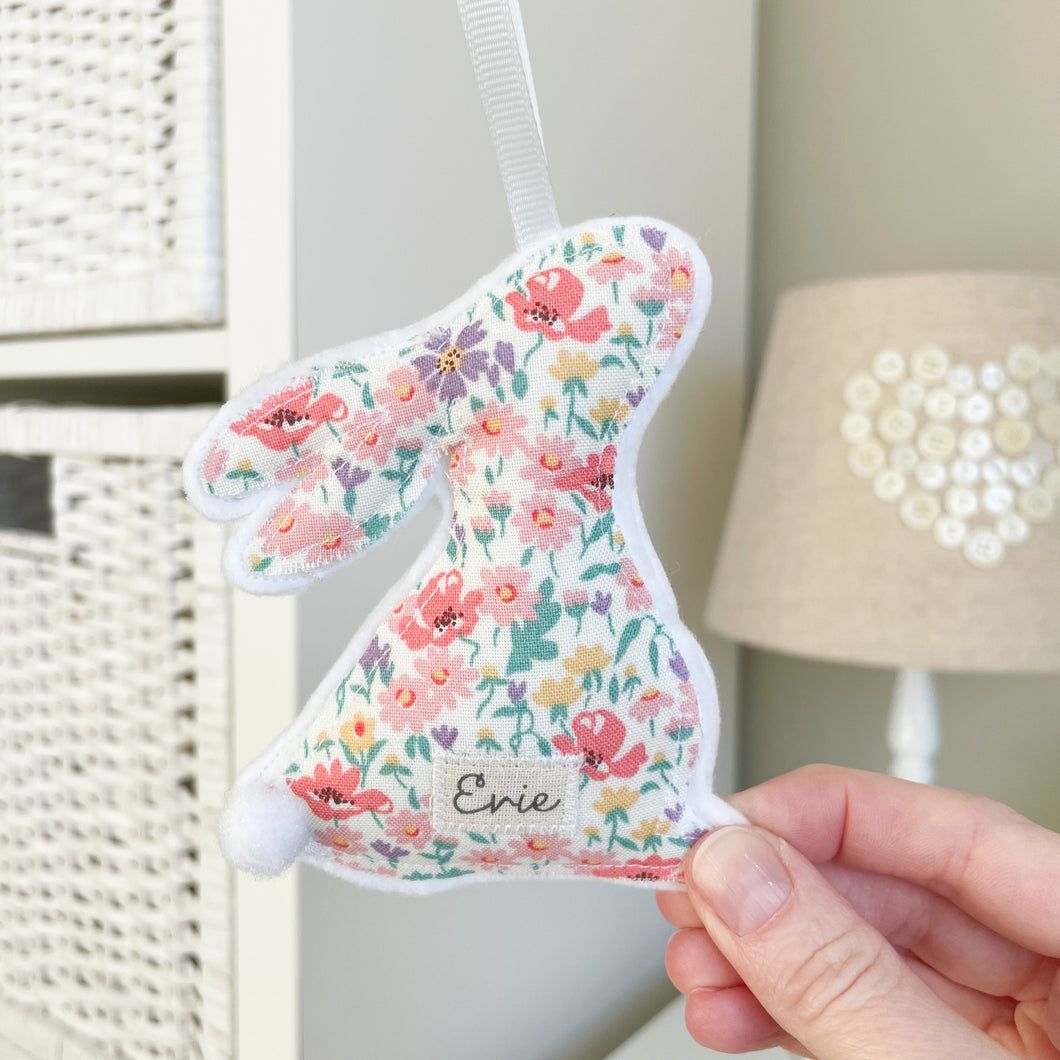 Personalised Spring Bunny - Coral Floral Liberty